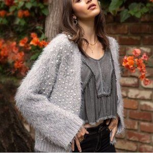 POL Overzealous Diamond Pearl Fuzzy Cardigan Gray